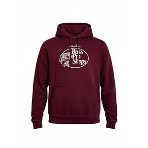 Bass Pro Shops Mens Maroon Graphic Hoodie Sweatshirt Johnny Morris Logo Large